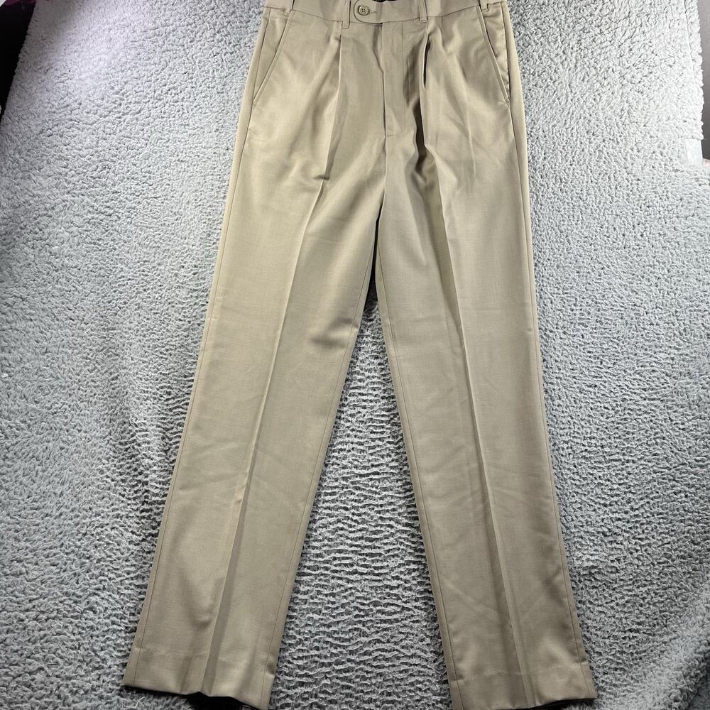 Peter Christian Men's 100% Wool Trousers 34x33 Tan Taupe Pleated Dress Pants